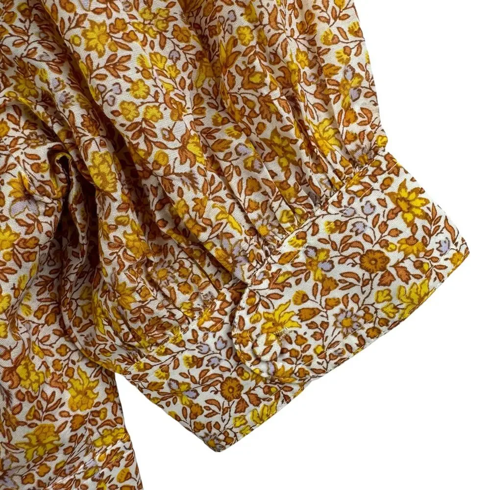 Women's J. Crew Ditsy Floral Blouse Puff Sleeve V-neck Back Zip‎ Poplin Top sz 0